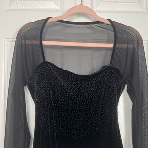 Black Sheer Mesh Top with‎ Velvet Beaded Bodice